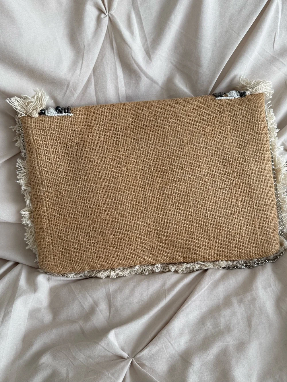 Lulu's Beige Beaded Fringe Clutch